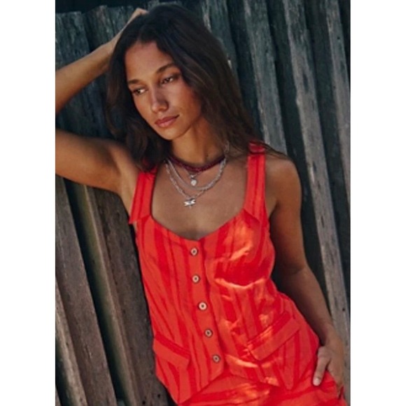 Free People Jackets & Blazers - Free People we the free Cara Vest szXS Orange Striped Button Down Waistcoat boho